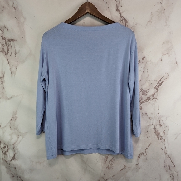 J Jill Shirt Women Medium Blue Long Half Sleeve Boat Neck Knit Stretch Wearever - Picture 5 of 10